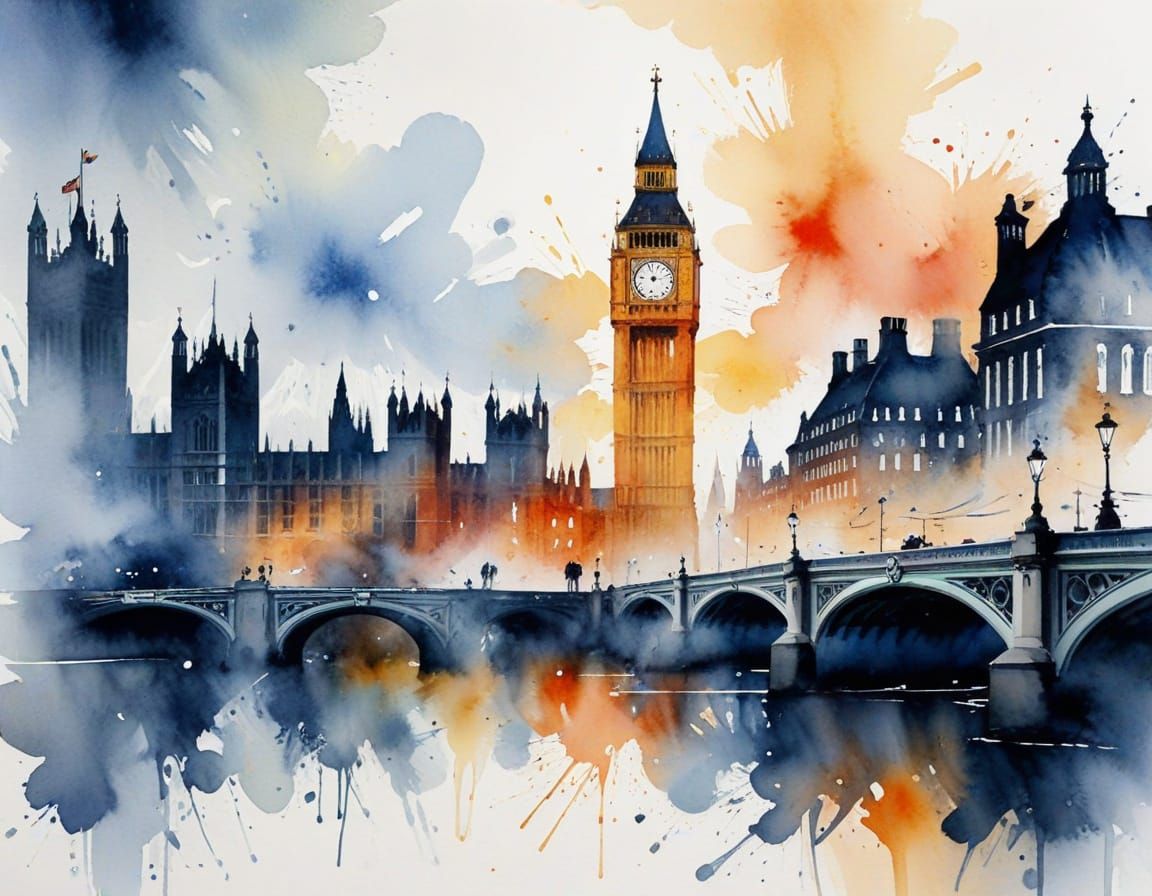 Ethereal Watercolour of London Culture Icons