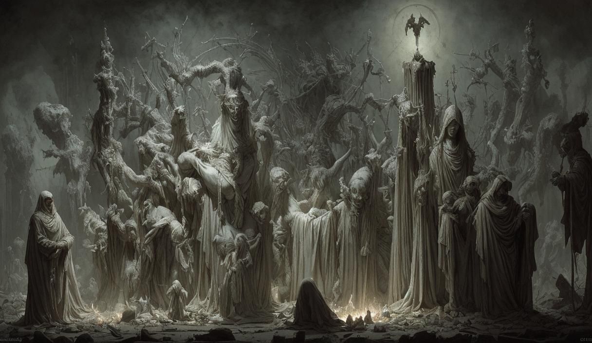 Eerie Nativity Scene in Gothic Horror Style
