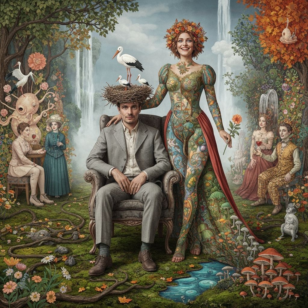 Surreal Stork Nest Portrait with Waterfalls