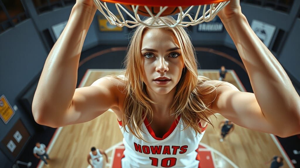 Blonde Basketball Player Slam Dunk: Impressionist Oil Painti...