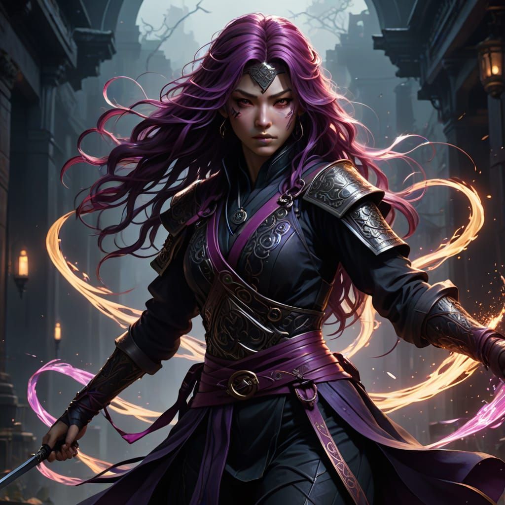 Ethereal Dark Ninja in Mystical Martial Arts Pose