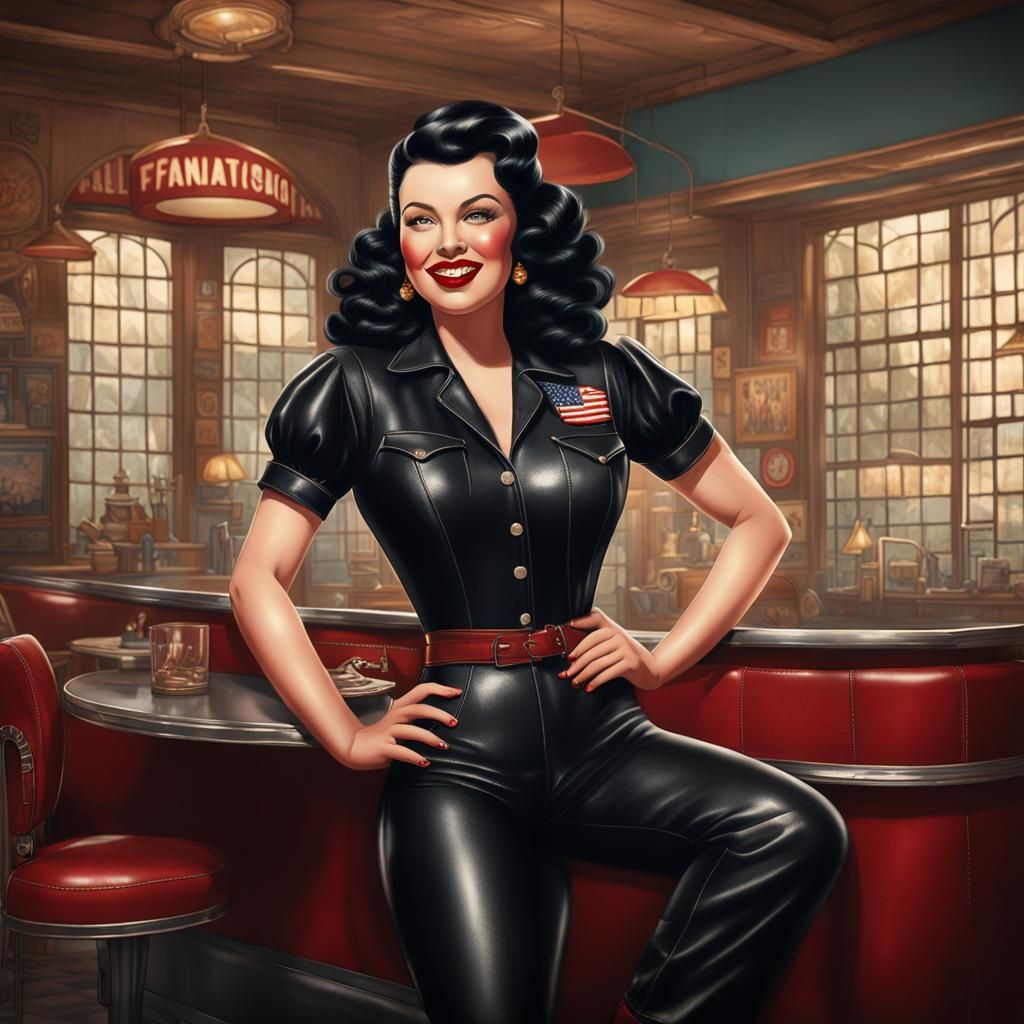 Voluptuous Woman in 1940s Pinup Illustration Style