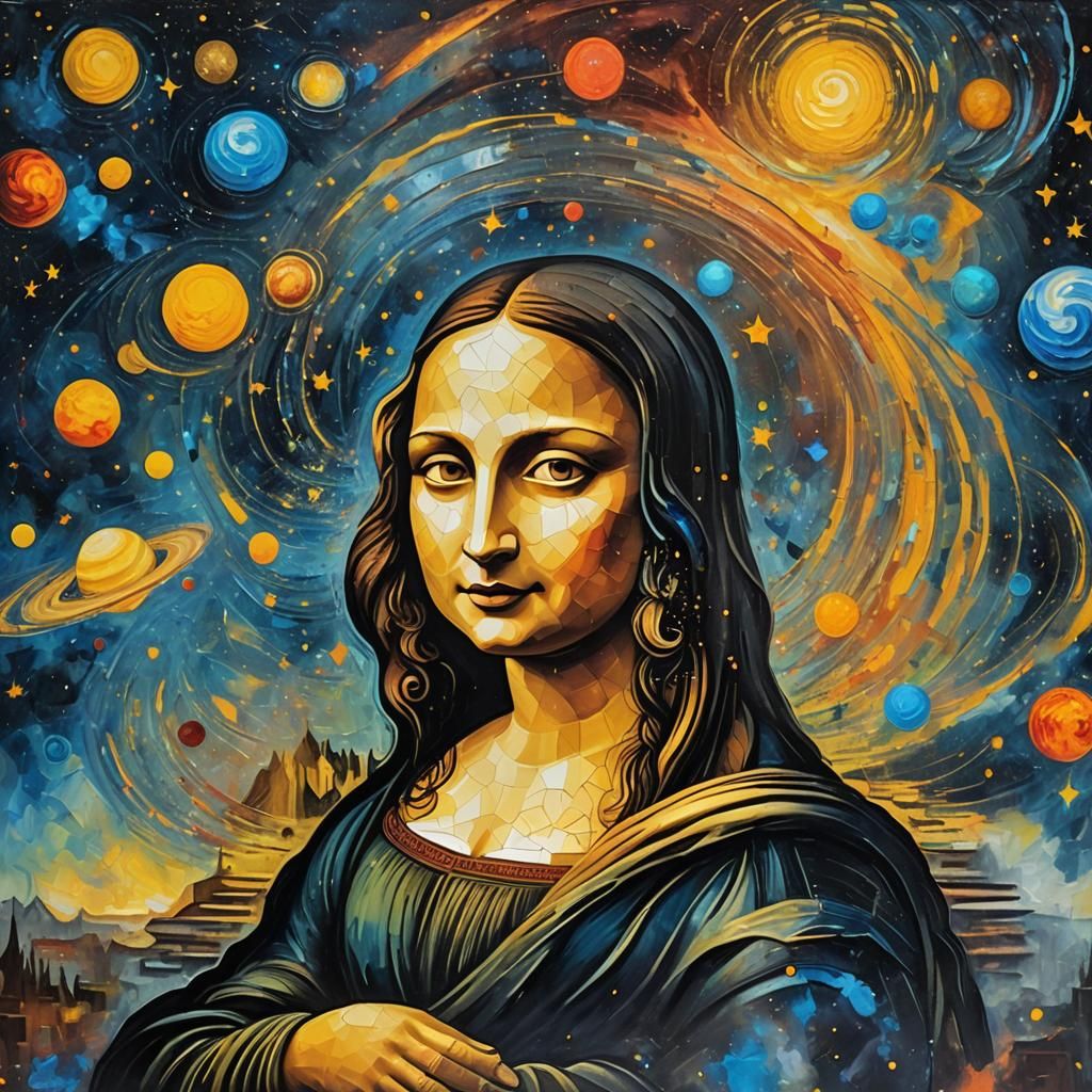 Mona Lisa in Starry Night Sky: Surrealist Abstract Art