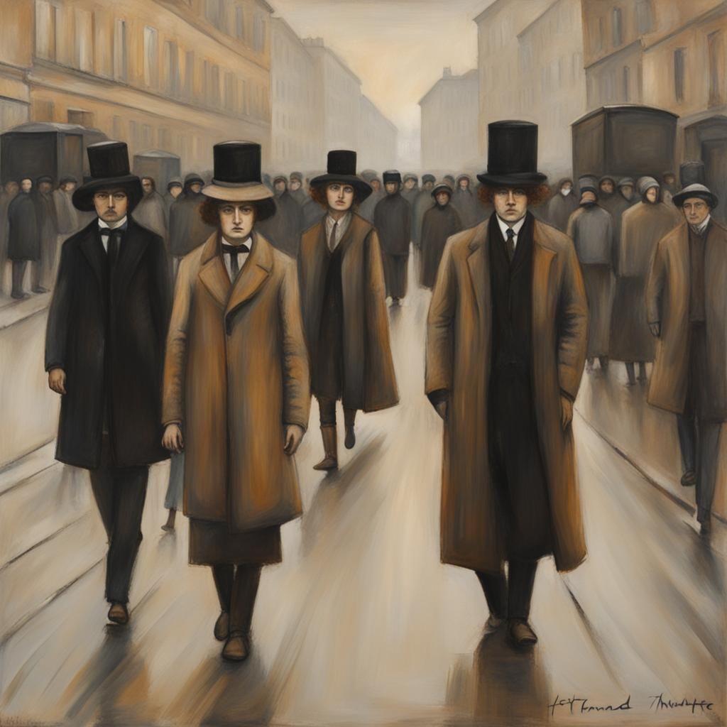 Protesters in Street, Symbolist Style