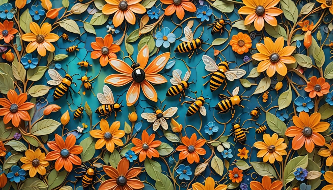 Buzzing Garden: Vibrant Abstract Art in Macro