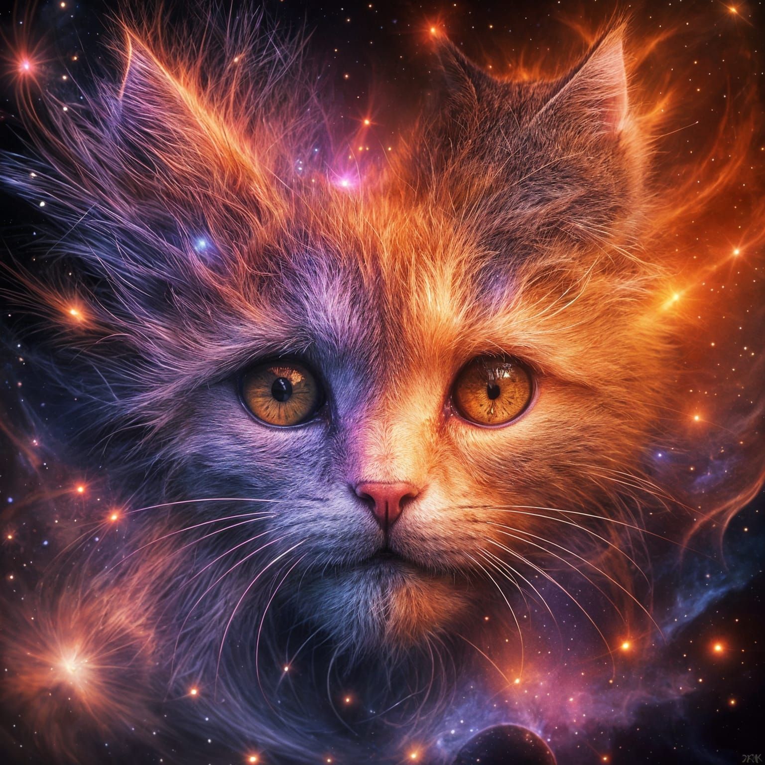 Kitten Face in a Dreamy Cosmic Nebula