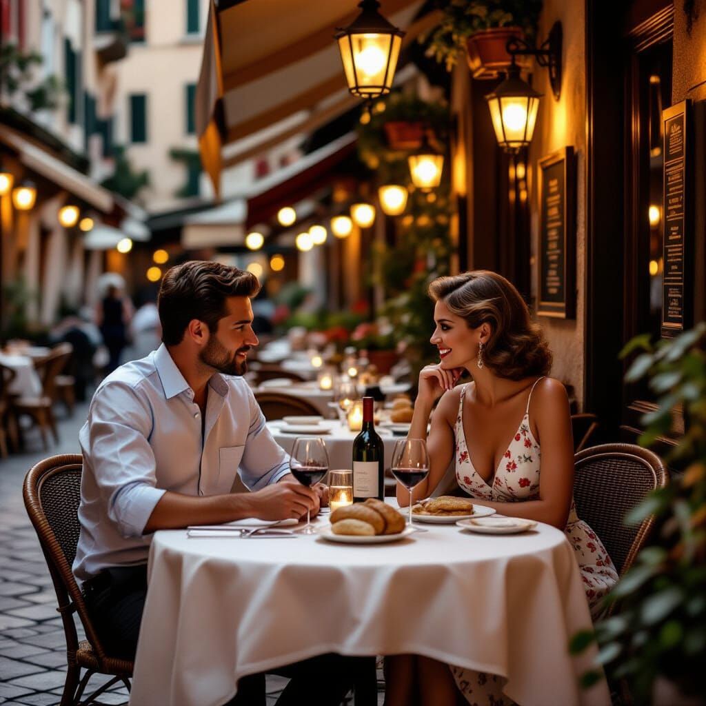 Romantic Italian Bistro Scene in Cinematic Style