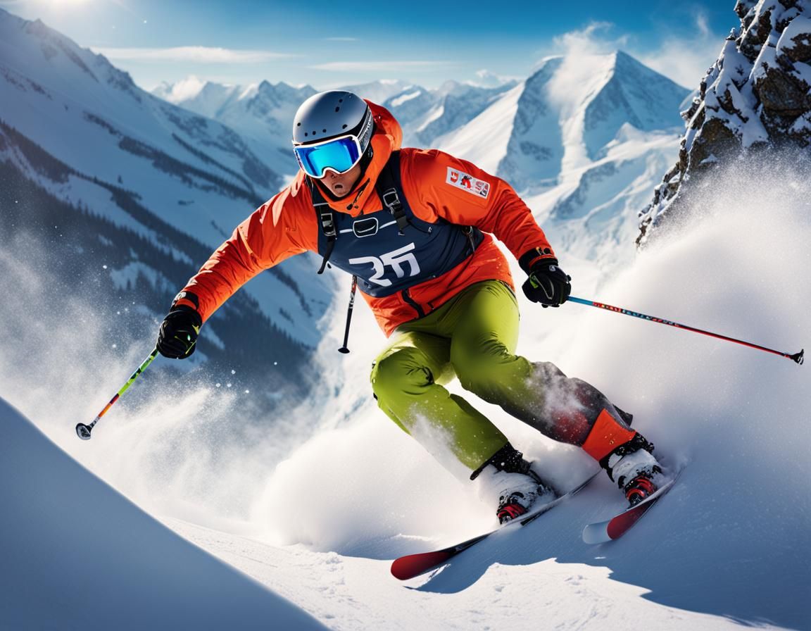 Skier in Deep Powder at Mont Comi: Splash Art