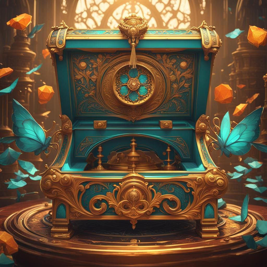 Ornate Antique Music Box in Digital Art Style