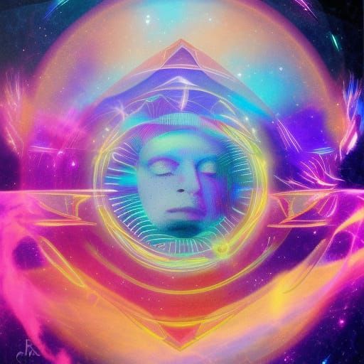 Holographic Cosmic Astral Illustration in Mixed Media
