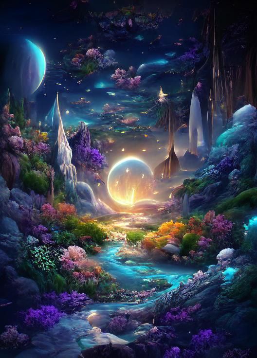 Luminous Cosmic Fantasy Landscape in Digital Painting Style