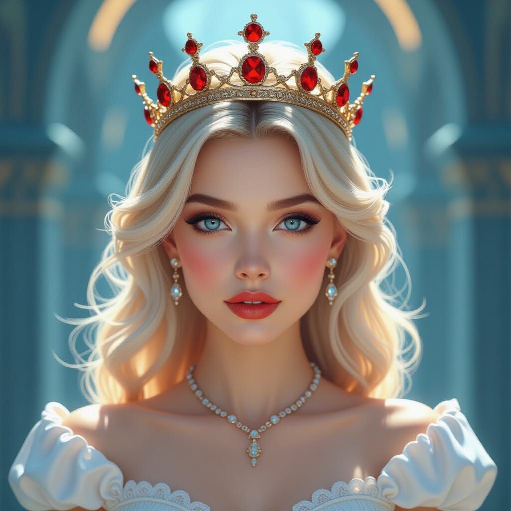 Futuristic Blonde Queen in England, Digital Portrait