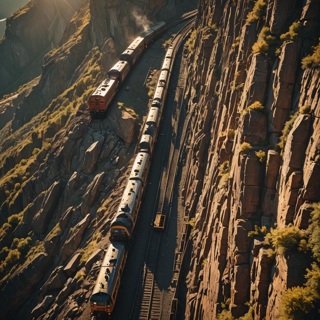 Train on Cliff in Cinematic Style