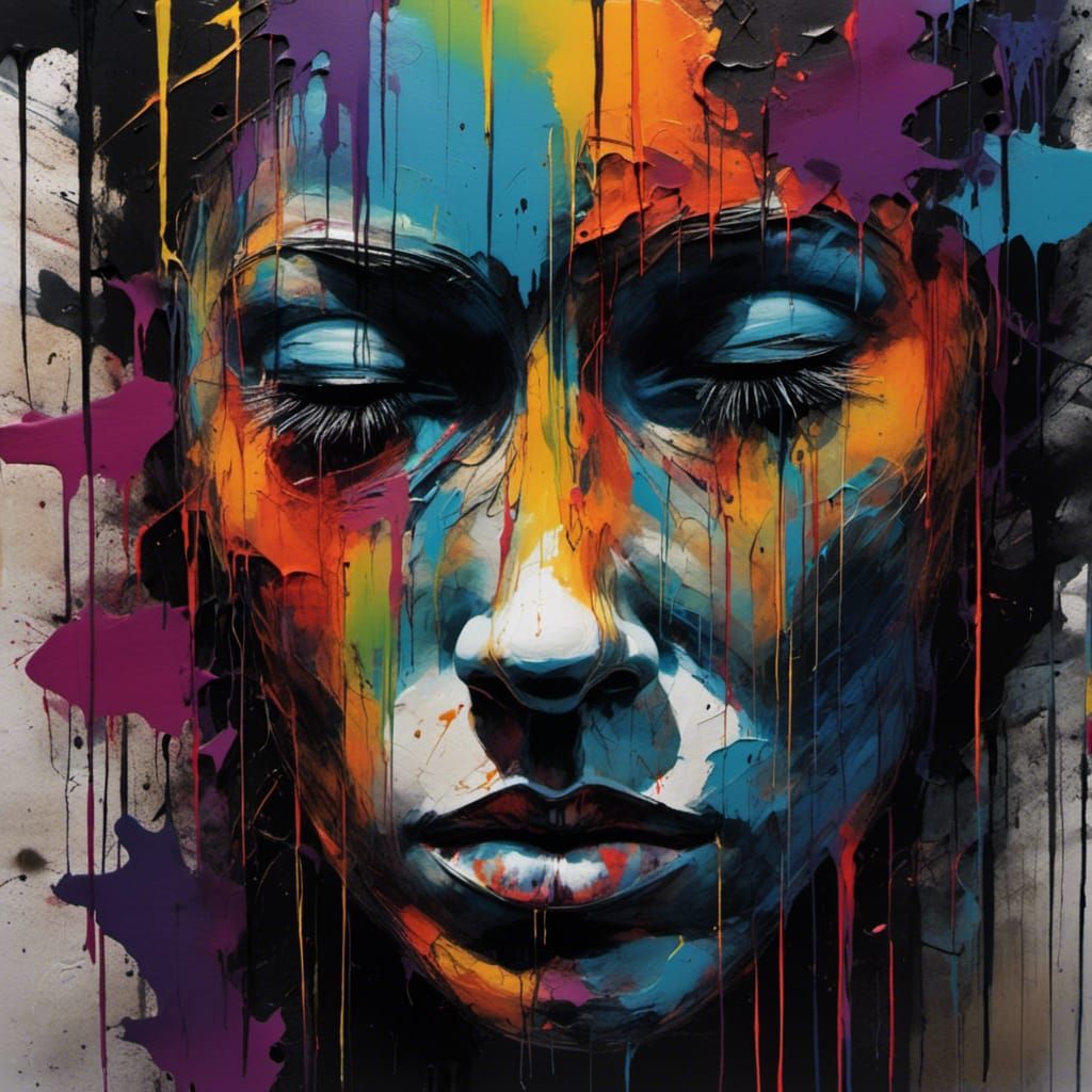 Melancholic Graffiti Portrait in Dim Alleyway