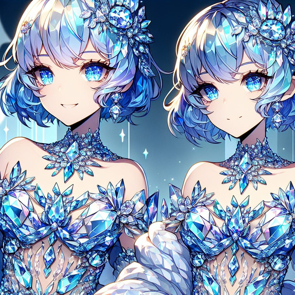 Opalescent Crystal Woman in Anime Style
