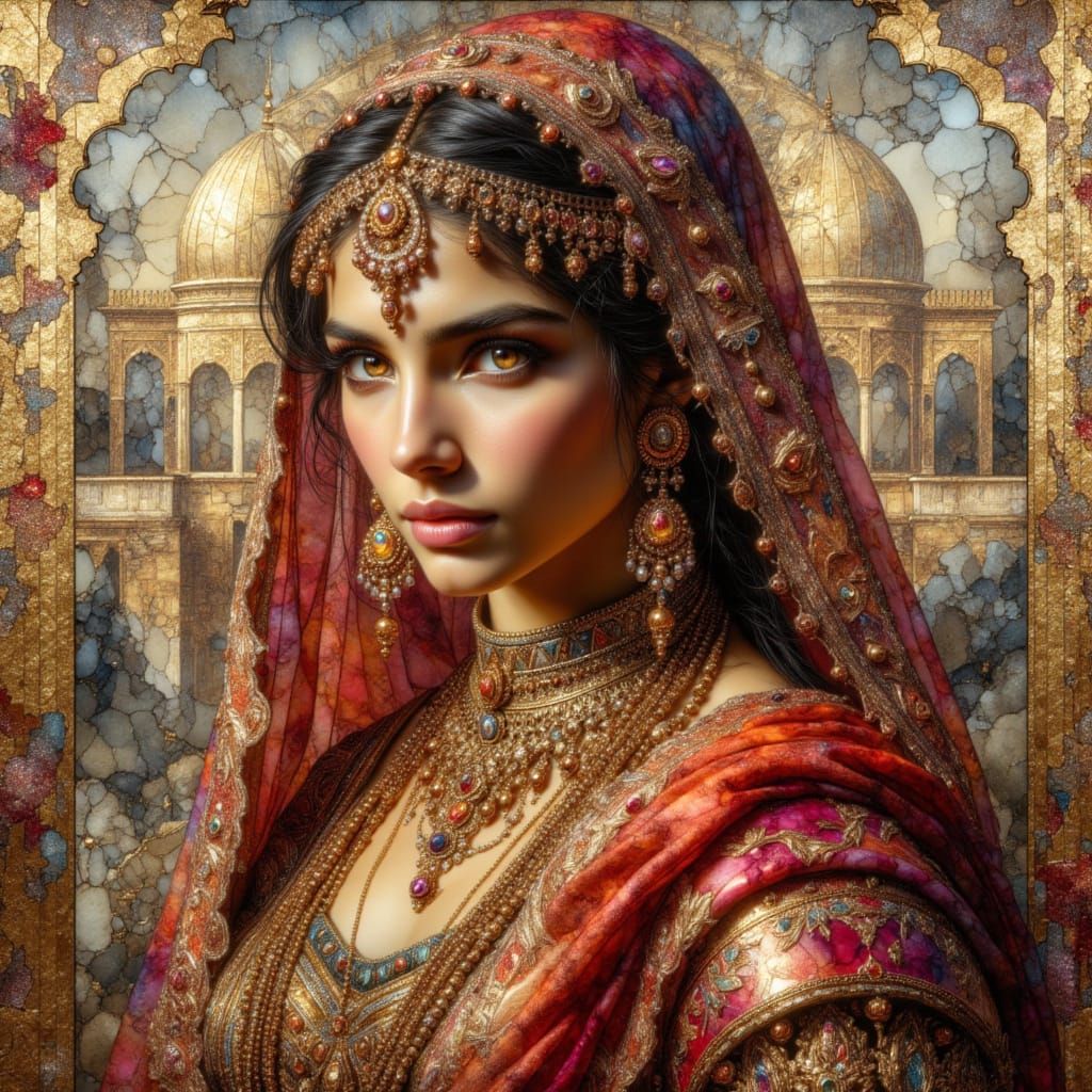 Arabian Princess Portrait in Impasto Oil Style