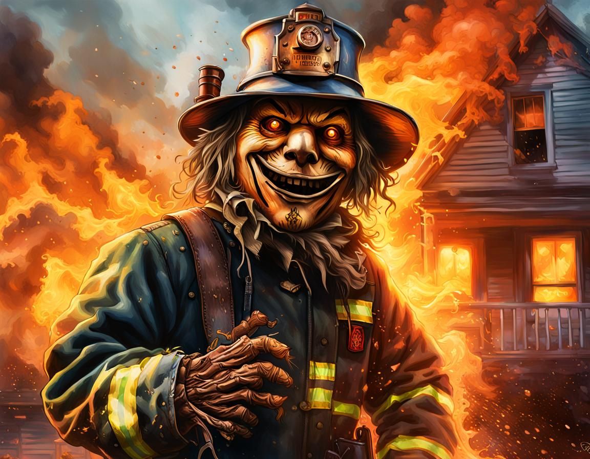 Scarecrow as Firefighter in Hyperrealistic Splash Art