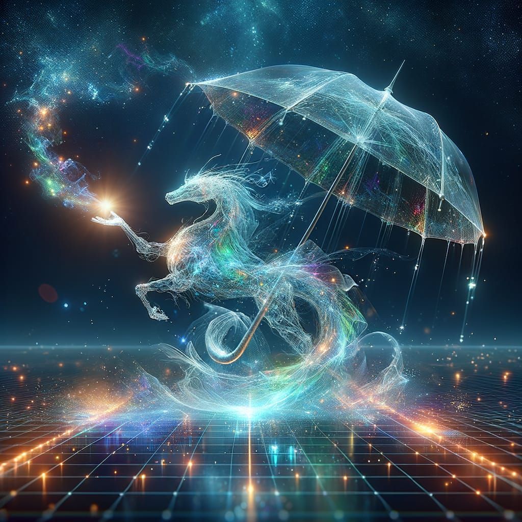 Surreal Holographic Dragon Ascends from Radiant Umbrella in ...