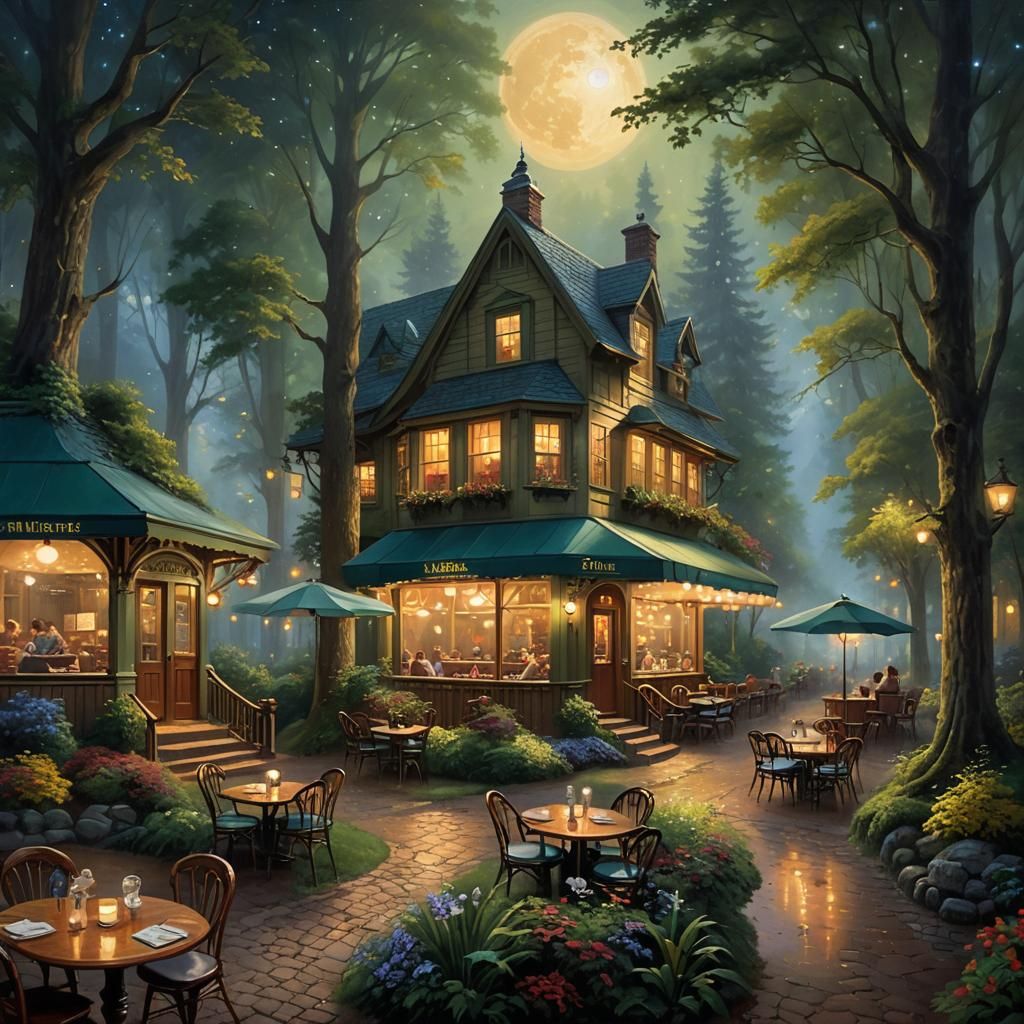Enchanted Forest Cafe in Kinkade Style