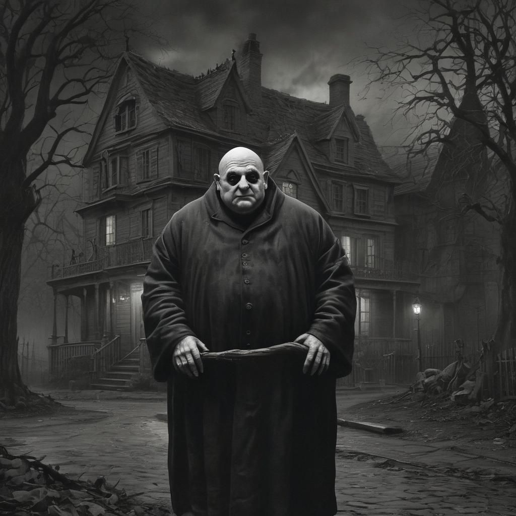 Uncle Fester in Dark Horror Landscape