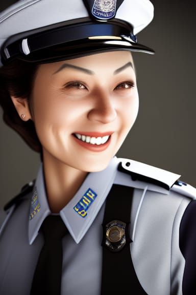 Smiling Woman in Police Uniform: Photorealistic Fantasy