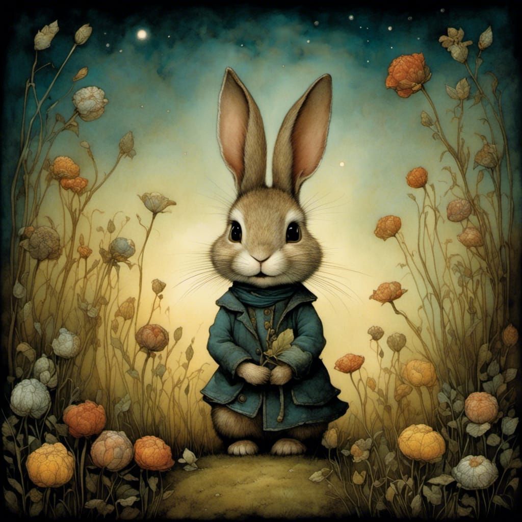Whimsical Rabbit Illustration in Nostalgic Style