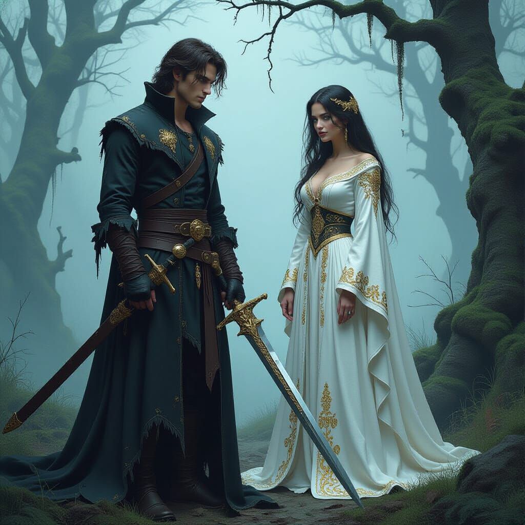 Cursed Warrior and Healer in Misty Forest