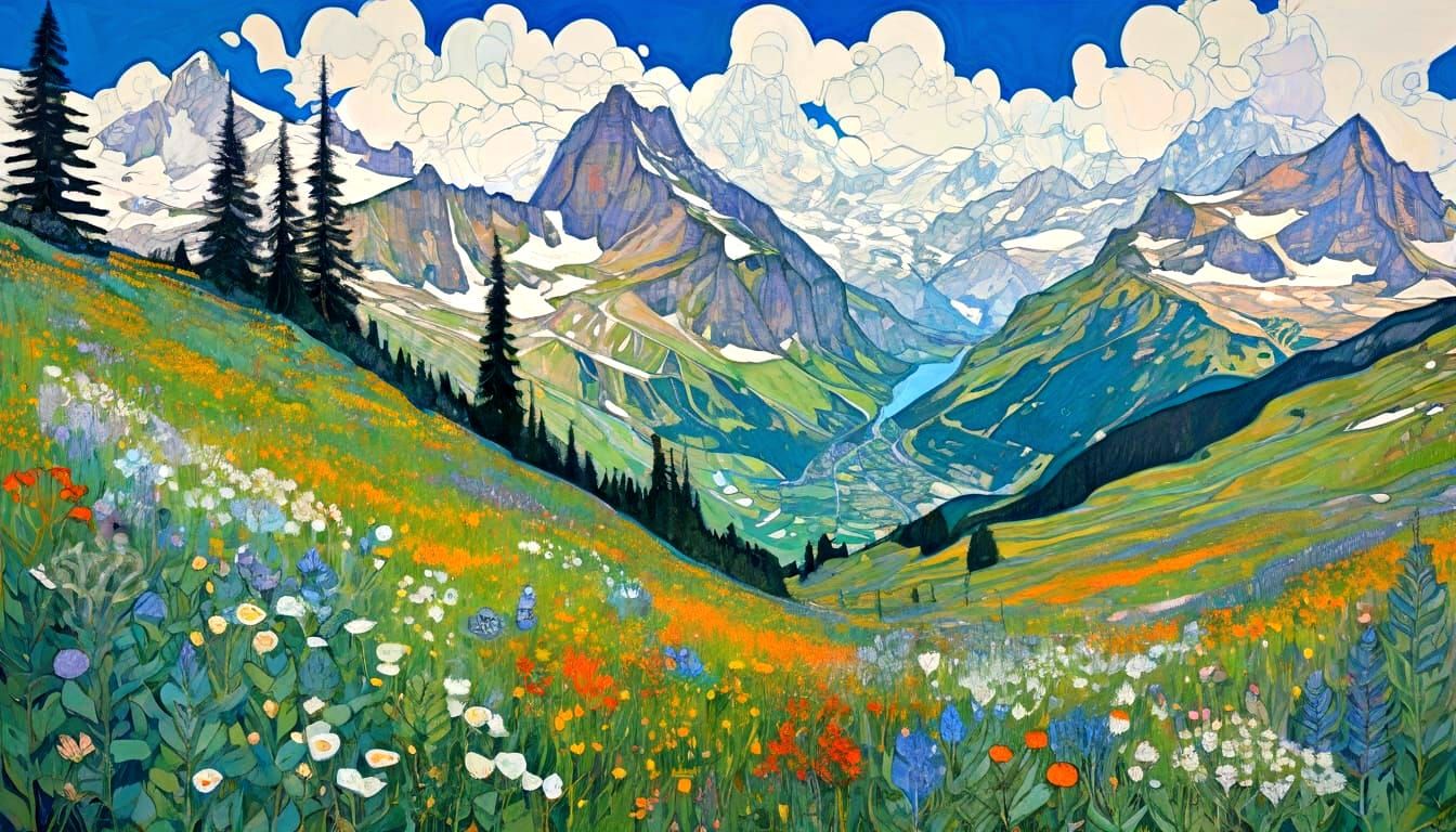 Vibrant Alpine Wildflowers in Swiss Alps Landscape