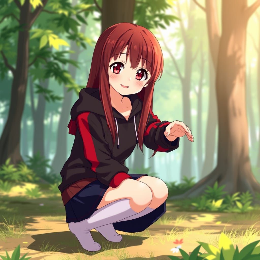 Anime Girl Offers Help in Serene Forest Setting