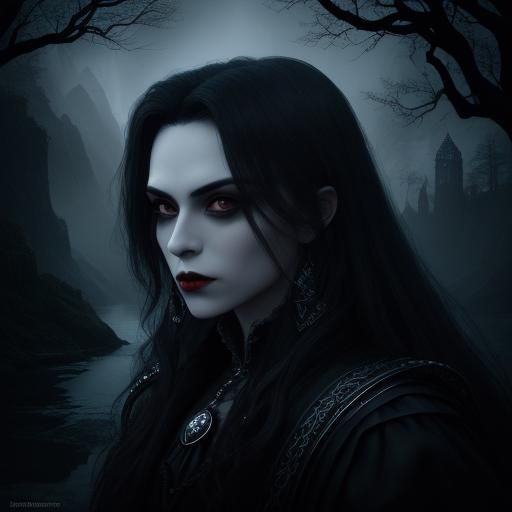 Chibi Dracula Double Exposure in Dark Fantasy Style