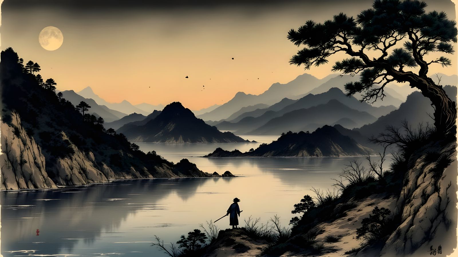 Classic Japanese Art: Traditional Woodblock Print with Golde...