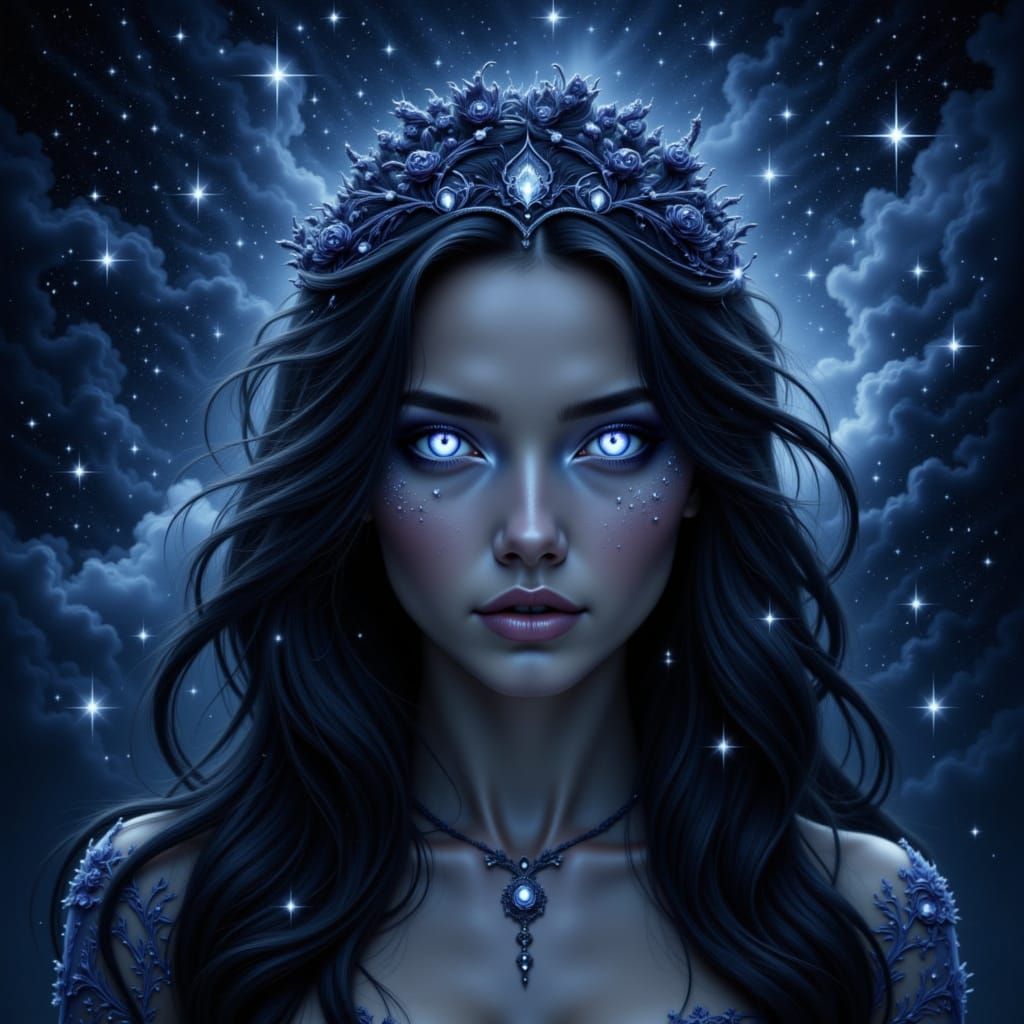 Sensual Night Goddess Adorned with Stars