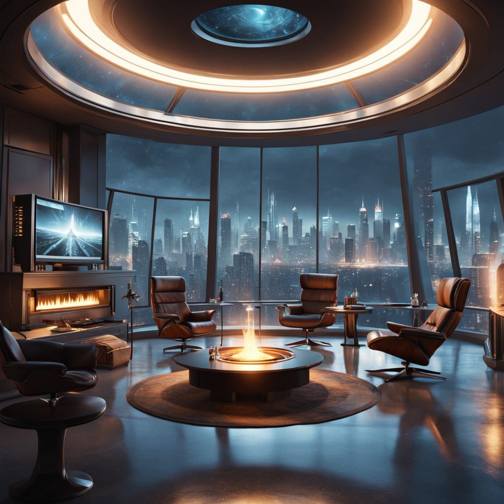 Futuristic Penthouse Apartment Overlooking Glowing City