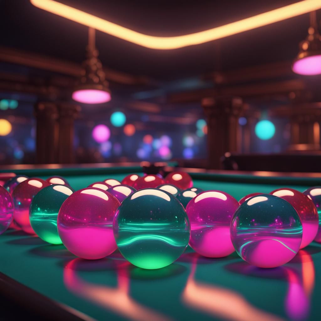 Vaporwave Billiards Table with Neon Lights