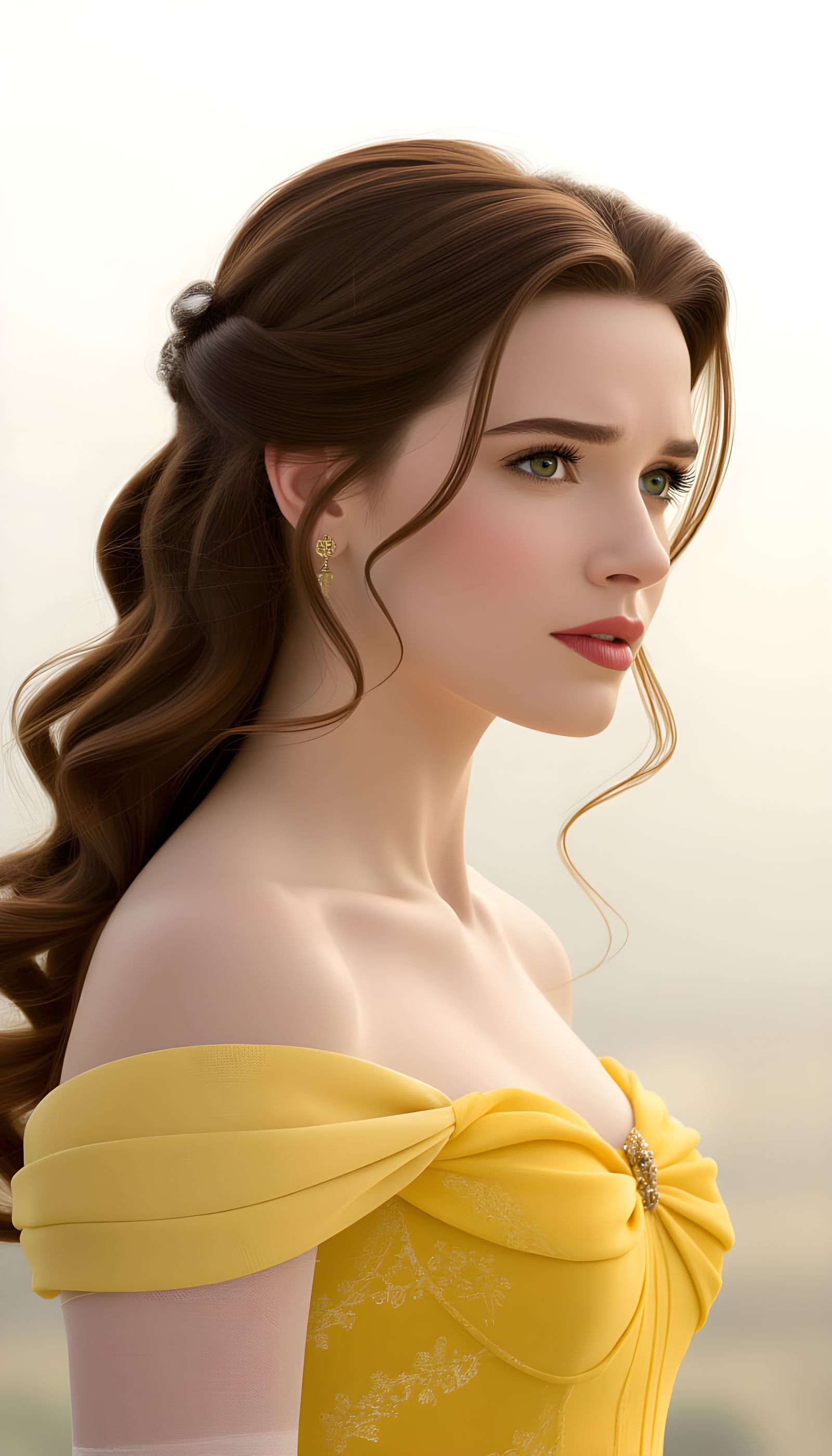 Belle Portrait in Off-Shoulder Dress, Pixar Style