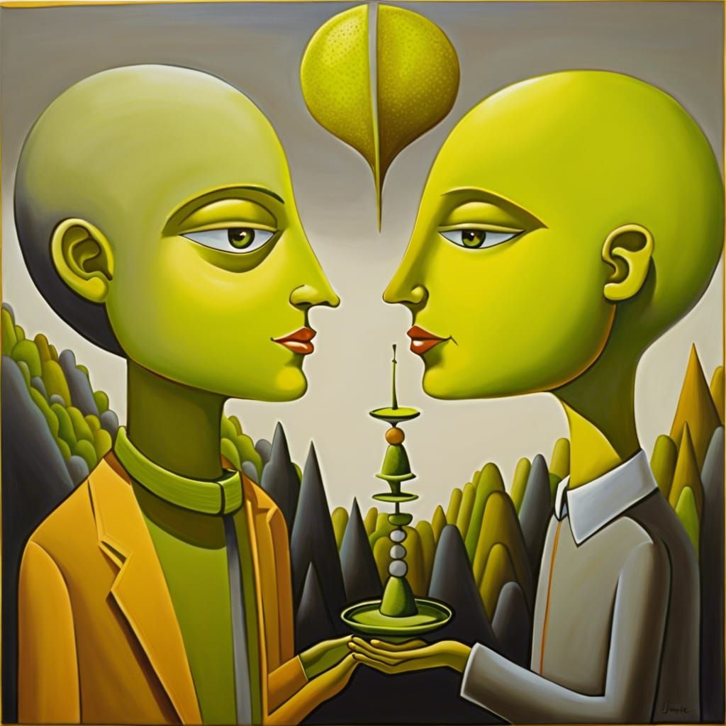 Surreal Naive Art Conversation on Balance