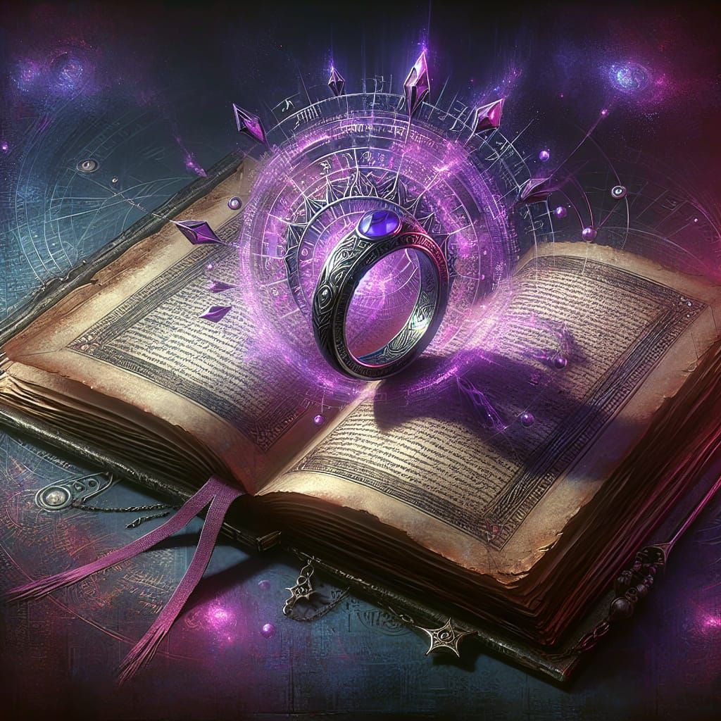 Mystical Book with Enigmatic Purple Ring in Matte Painting S...