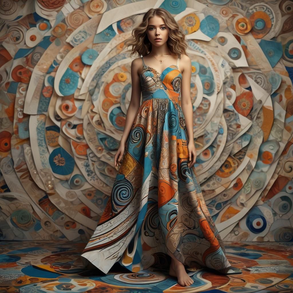 Girl in Abstract Dress with Envelope, Drossin Style