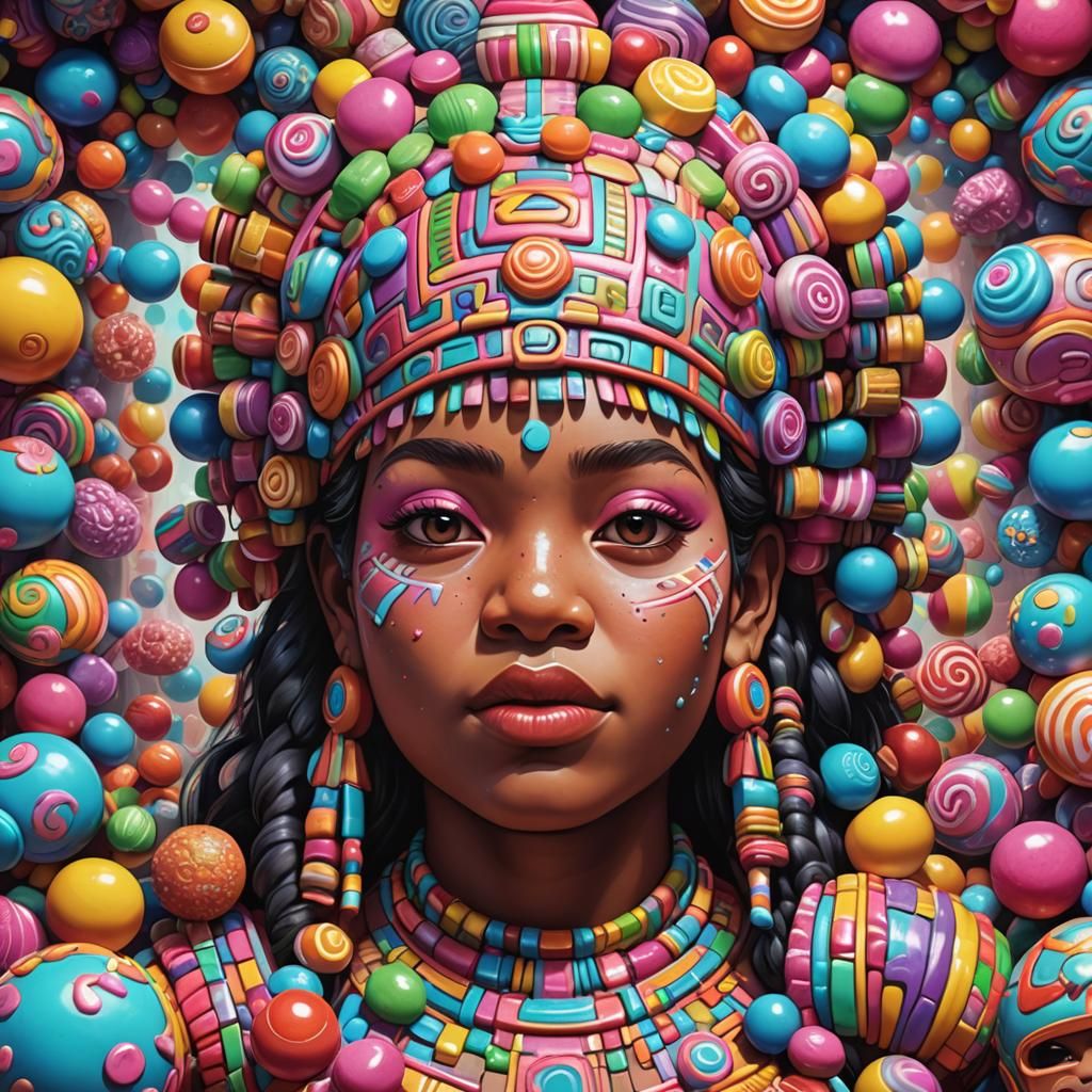 Olmec Waifu in a Candy Art Style