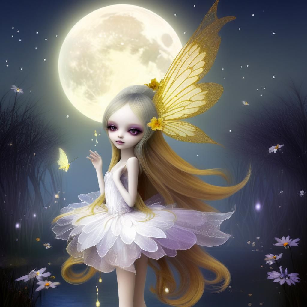 Bioluminescent Glass Fairy Dancing in Moonlight