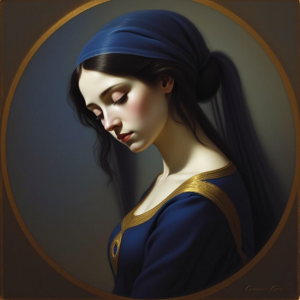 Woman in Golden Chiaroscuro, a Blend of Baroque and Post-Imp...