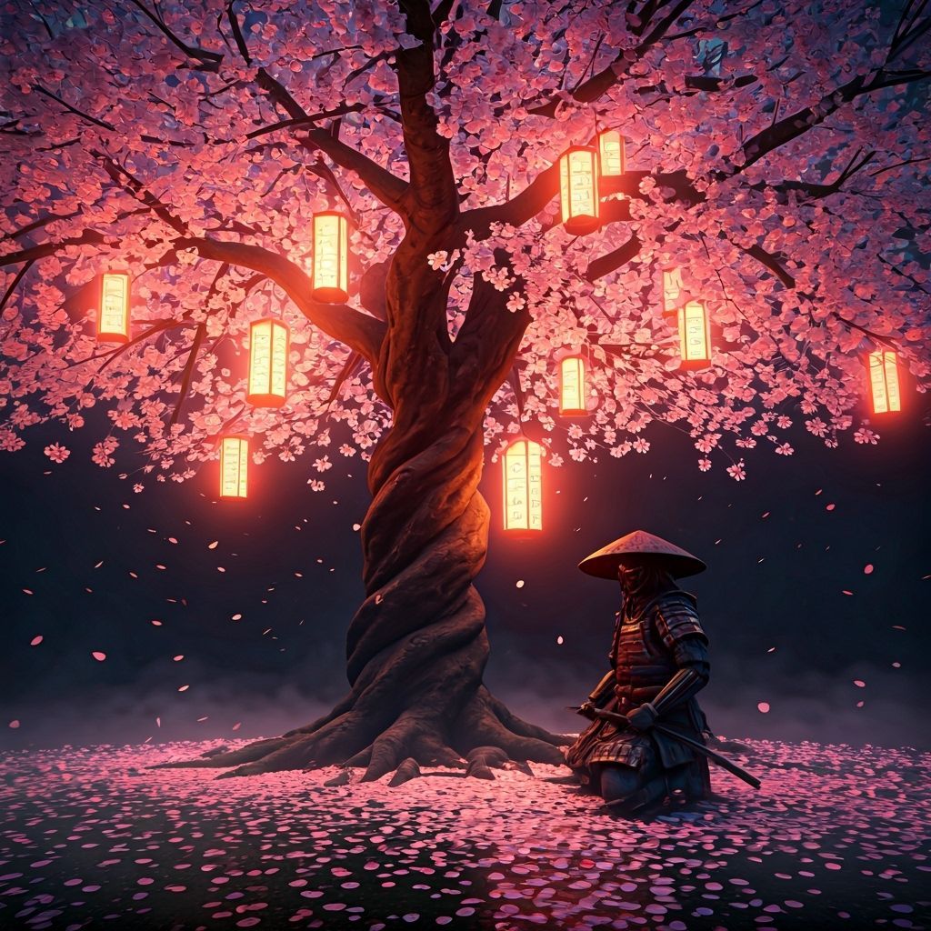 Samurai Meditating Under Cherry Blossom Tree