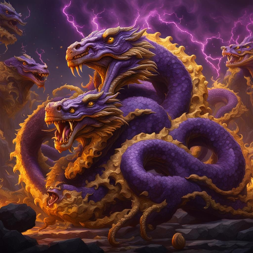 Many-Headed Hydra in Dark Fantasy Style