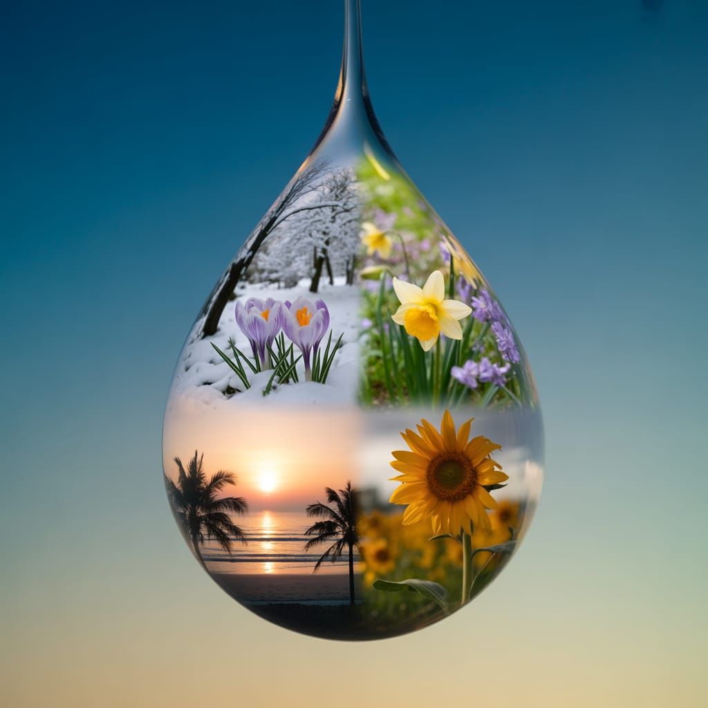 Glass Teardrop with Double Exposure Spring and Summer Scenes