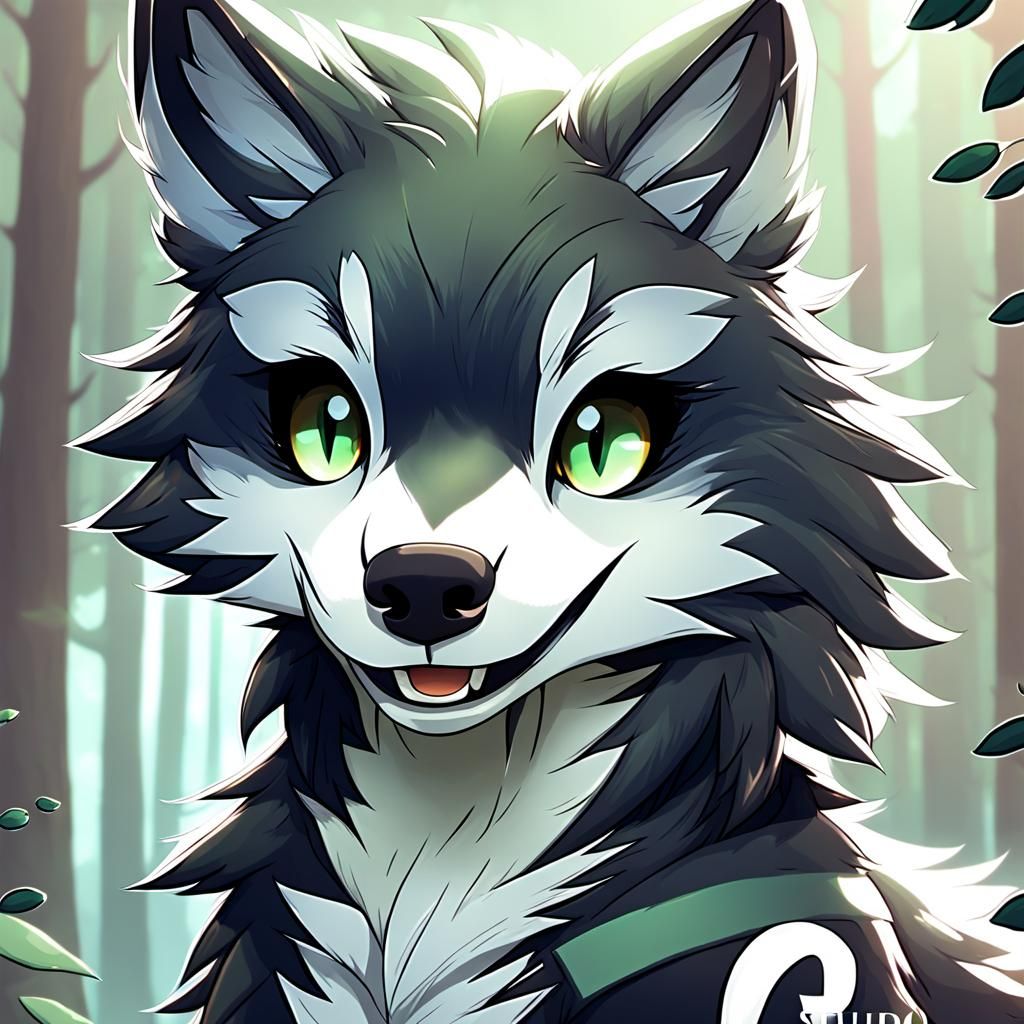 Anime Wolf in Misty Forest, Manga Style