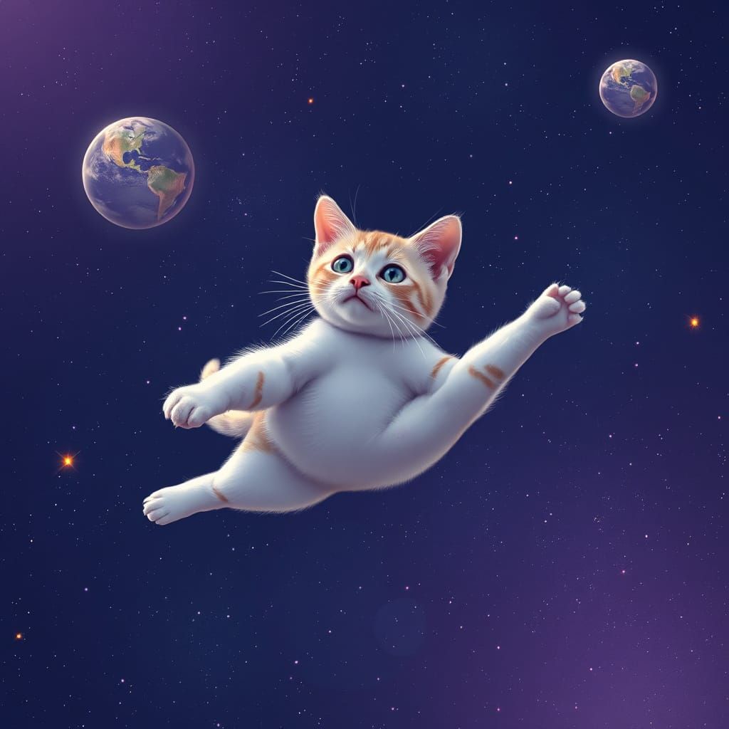 Cat Floating Serenely in Deep Space