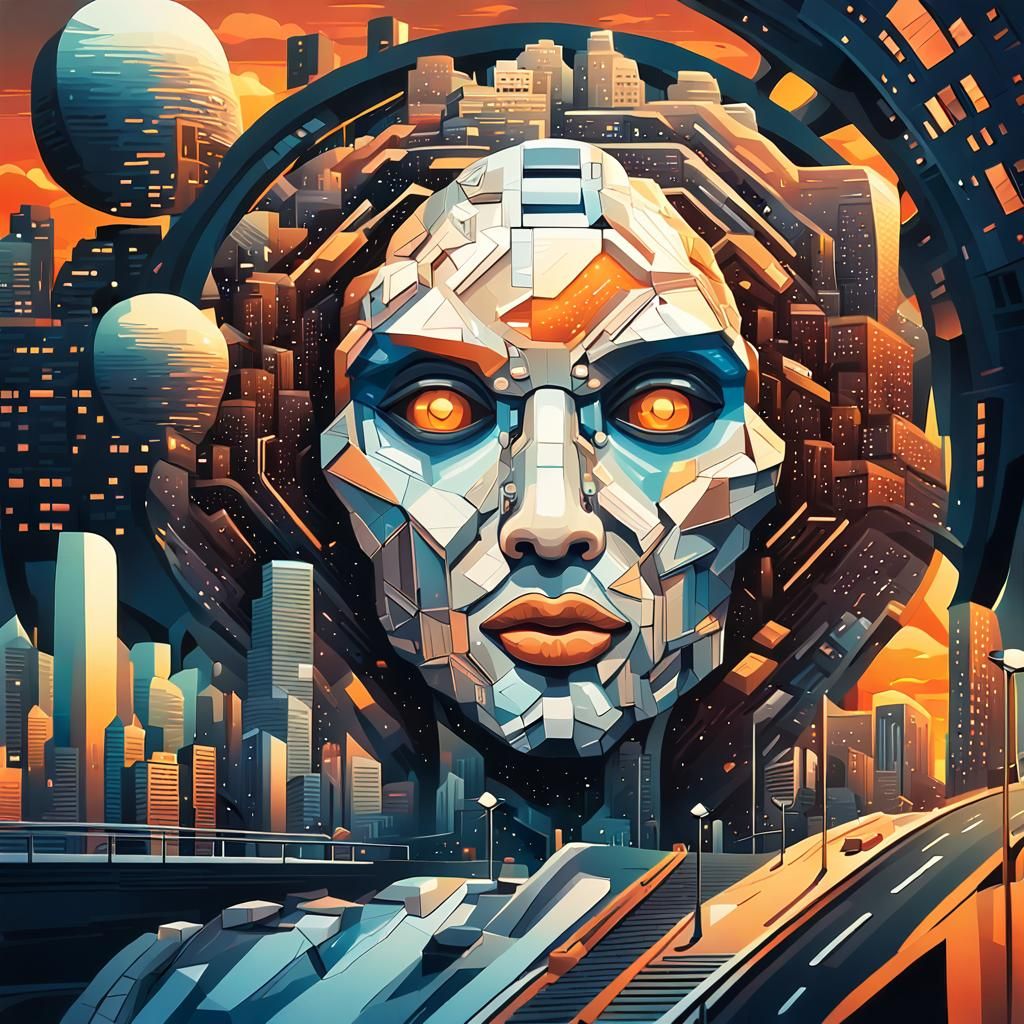 Colossal Urban Face in Futuristic Concept Art