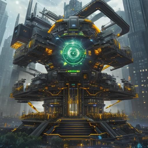 Futuristic Cyberpunk Cityscape with Flying Skyscrapers