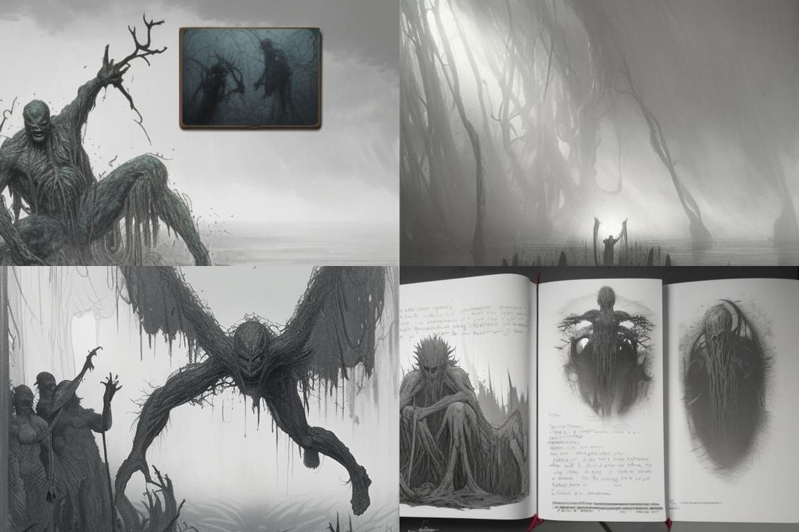 Horror Swamp Creature in Engraving Style