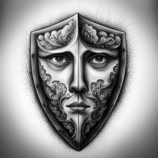 Hyperdetailed Charcoal Drawing of a Garden Shield